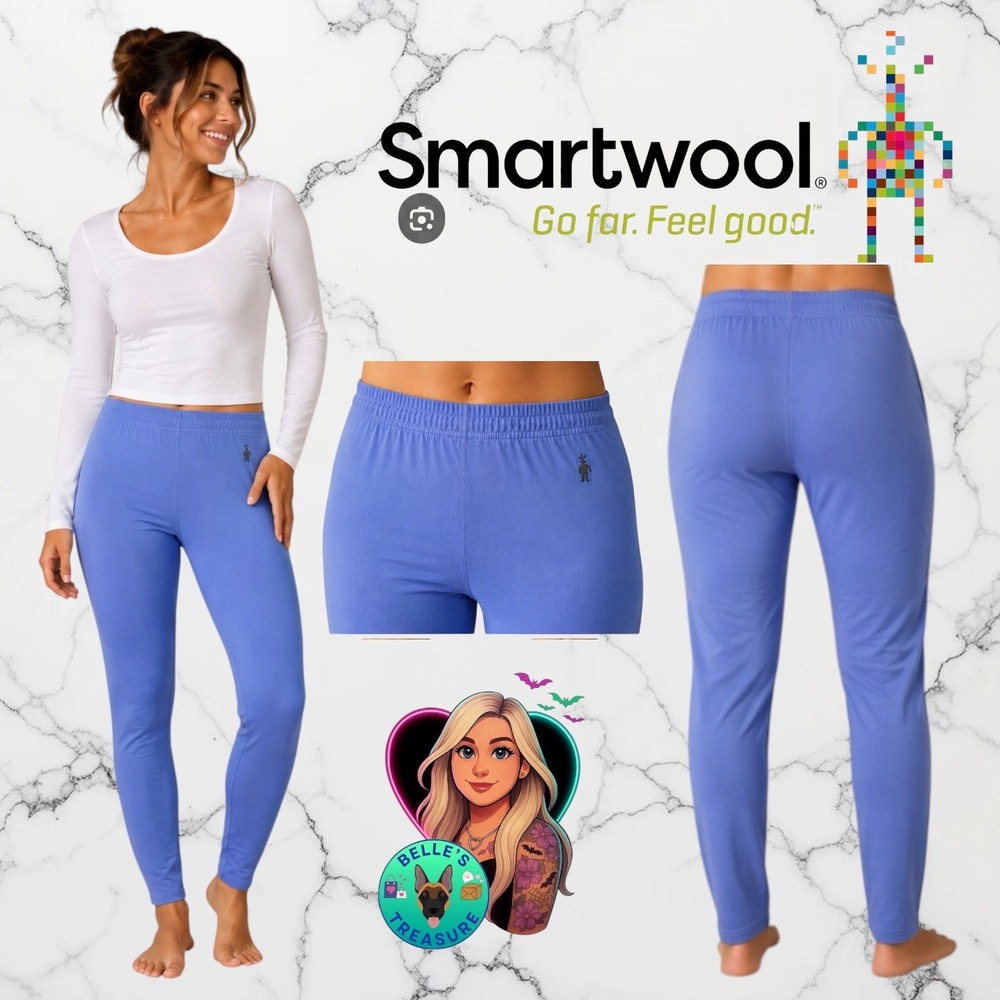 Smartwool Womens XL Merino Wool Base Layer Legging Pants Blue Periwinkle 250g